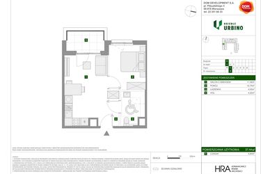 Rzut - Mieszkanie na sprzedaż 2 pokoje o powierzchni 37,44 m² - numer 9 w Osiedle Urbino etap 1.4