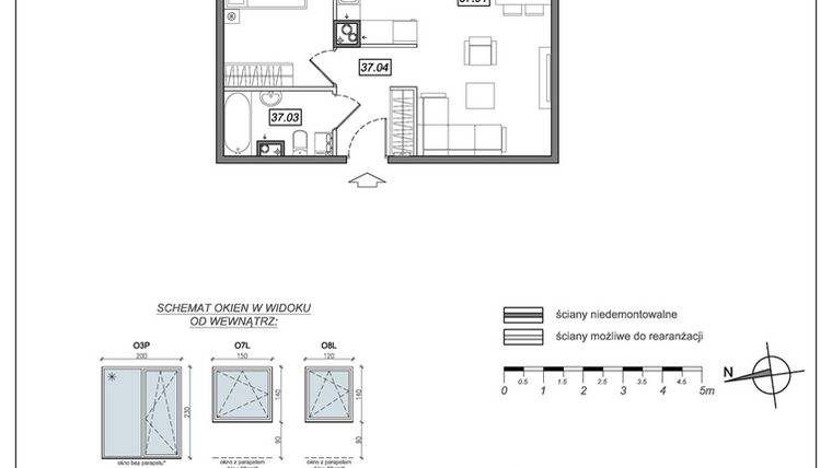 Rzut - Mieszkanie na sprzedaż 2 pokoje o powierzchni 47,94 m² - numer 6.A.37 w Urzeka bud. 6 i 7