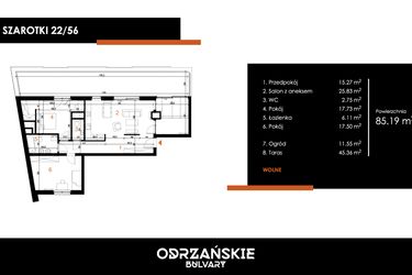 Rzut - Mieszkanie na sprzedaż 3 pokoje o powierzchni 85,19 m² - numer 22/56 w Odrzańskie Bulvary