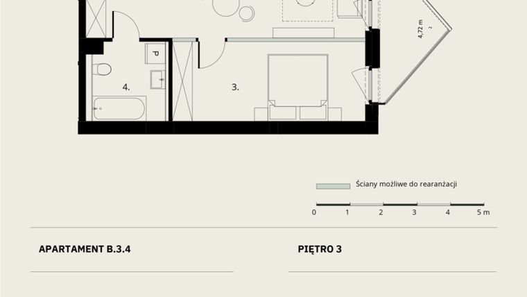 Rzut - Mieszkanie na sprzedaż 2 pokoje o powierzchni 41,59 m² - numer B/3/4 w Ogrodowa 12