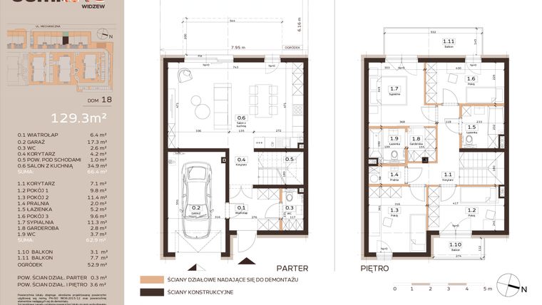 Rzut - Dom na sprzedaż 5 pokoi o powierzchni 129,3 m² - numer 18 w Domkove Widzew