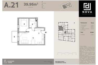 Rzut - Mieszkanie na sprzedaż 2 pokoje o powierzchni 39,96 m² - numer A21 w Nova Ceramiczna