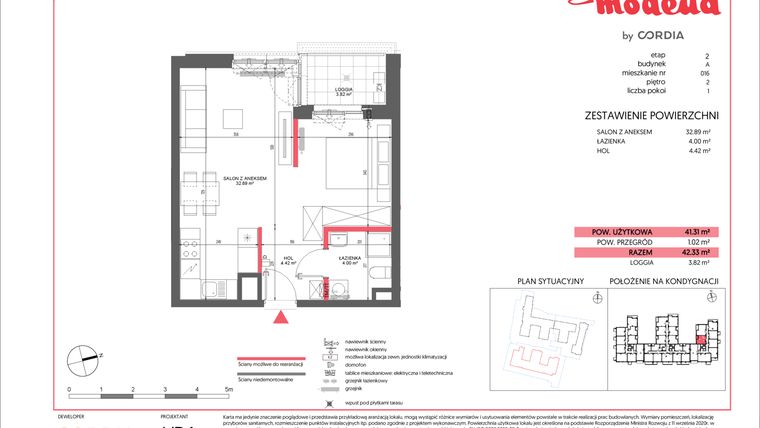 Rzut - Mieszkanie na sprzedaż 1 pokój o powierzchni 41,31 m² - numer A.016 w Modena II