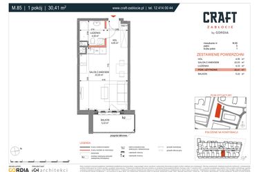 Rzut - Mieszkanie na sprzedaż 1 pokój o powierzchni 30,41 m² - numer A1.M.85 w Craft Zabłocie