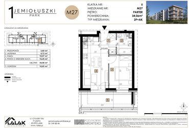 Rzut - Mieszkanie na sprzedaż 2 pokoje o powierzchni 34,06 m² - numer M27 w Jemiołuszki Park