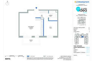 Rzut - Mieszkanie na sprzedaż 2 pokoje o powierzchni 47,31 m² - numer 41.4A w Osiedle Idea Aurora