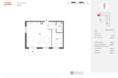 Rzut - Mieszkanie na sprzedaż 2 pokoje o powierzchni 57,71 m² - numer A1.1.3 w Mieszkaj w mieście Załęska od Nowa