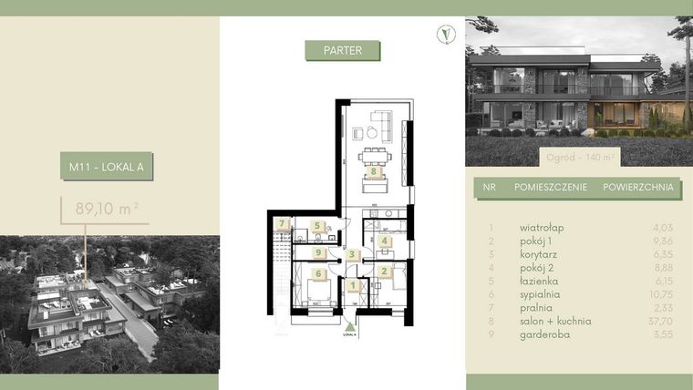 Rzut - Mieszkanie na sprzedaż 4 pokoje o powierzchni 89,1 m² - numer M11-1 w Morelife Apartments etap I i II