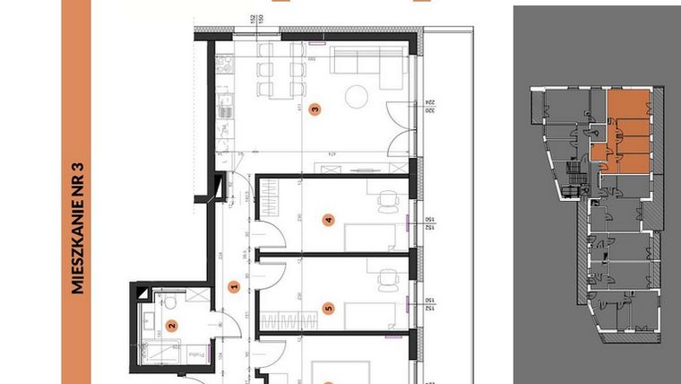 Rzut - Mieszkanie na sprzedaż 4 pokoje o powierzchni 73,41 m² - numer 3 w Buraczana 27