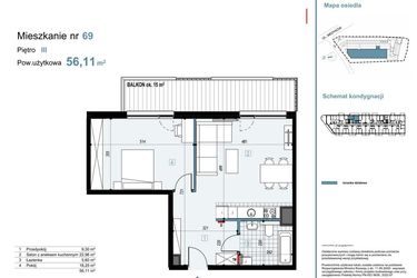 Rzut - Mieszkanie na sprzedaż 2 pokoje o powierzchni 56,11 m² - numer 69 w Medyków 32