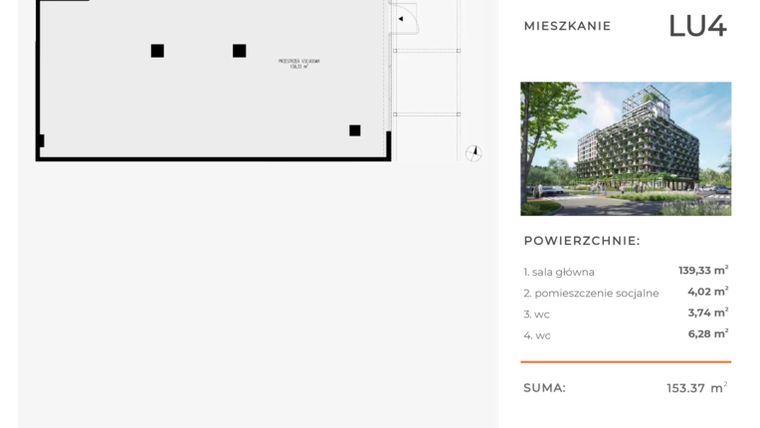 Rzut - Lokal użytkowy na sprzedaż 3 pokoje o powierzchni 153,37 m² - numer LU4 w Semiramis