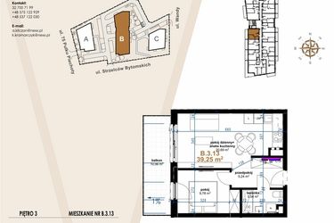 Rzut - Mieszkanie na sprzedaż 2 pokoje o powierzchni 39,25 m² - numer B.3.13 w Vanda Park