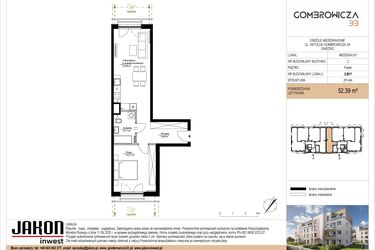 Rzut - Mieszkanie na sprzedaż 2 pokoje o powierzchni 52,39 m² - numer 2.B17 w Gombrowicza 33 - etap II