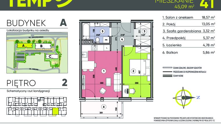 Rzut - Mieszkanie na sprzedaż 2 pokoje o powierzchni 45,09 m² - numer A41 w Osiedle TEMPO