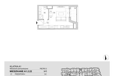 Rzut - Mieszkanie na sprzedaż 1 pokój o powierzchni 28,5 m² - numer A1.2.22 w ATAL Floriana