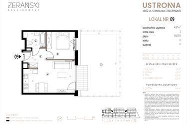 Rzut - Mieszkanie na sprzedaż 2 pokoje o powierzchni 41,87 m² - numer A009 w Ustronna