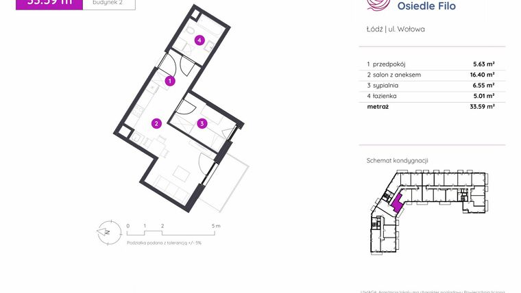 Rzut - Mieszkanie na sprzedaż 2 pokoje o powierzchni 33,59 m² - numer 2.B.1.06 w Murapol Osiedle Filo etap II