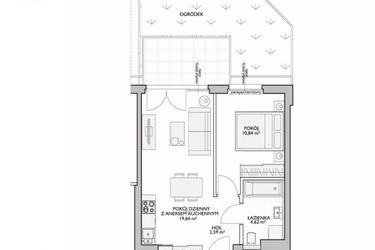 Rzut - Mieszkanie na sprzedaż 2 pokoje o powierzchni 39,78 m² - numer WO/P33/6 w Wiszące Ogrody