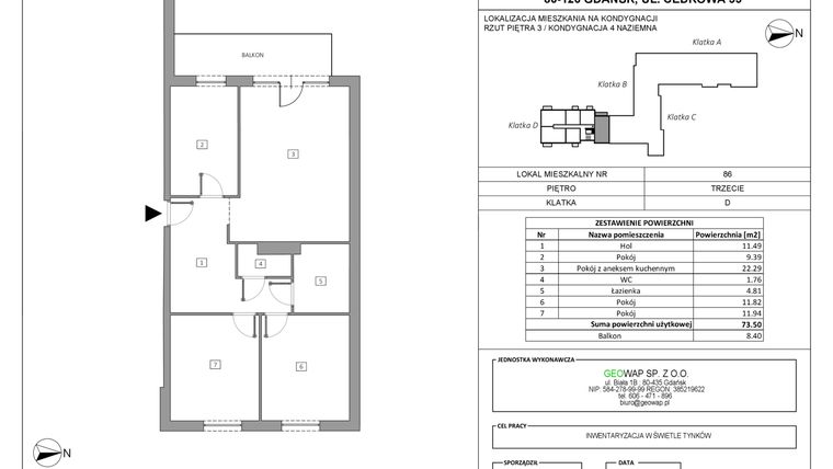 Rzut - Mieszkanie na sprzedaż 4 pokoje o powierzchni 73,5 m² - numer 86 w Wolne Miasto etap VII