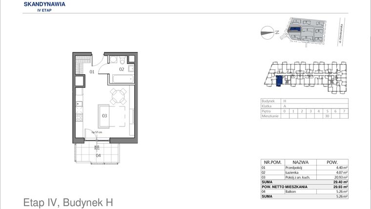 Rzut - Mieszkanie na sprzedaż 1 pokój o powierzchni 29,4 m² - numer HA0530 w Park Skandynawia V