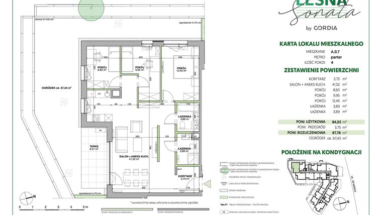 Rzut - Mieszkanie na sprzedaż 4 pokoje o powierzchni 87,97 m² - numer A.0.7 w Leśna Sonata