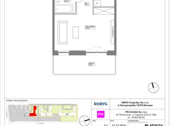 Rzut - Mieszkanie na sprzedaż 1 pokój o powierzchni 31,04 m² - numer MLAD/A/3/1 w Metro Life Apartamenty CD