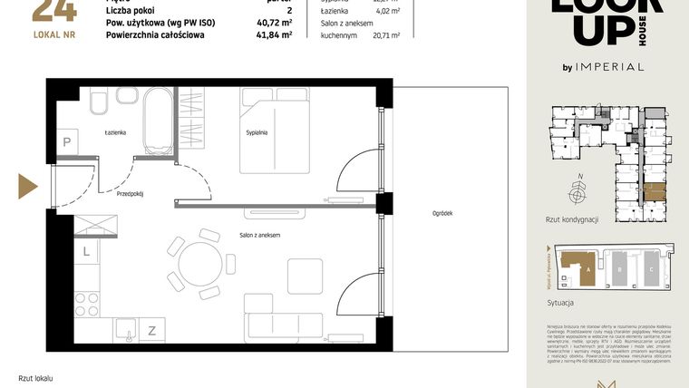 Rzut - Mieszkanie na sprzedaż 2 pokoje o powierzchni 40,72 m² - numer A24 w Look Up House