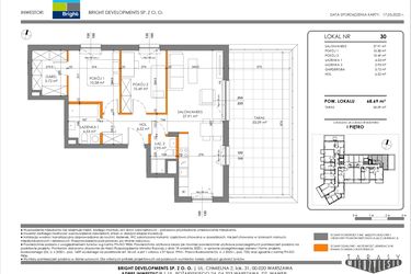 Rzut - Mieszkanie na sprzedaż 3 pokoje o powierzchni 68,69 m² - numer 30 w Tarasy Międzylesie