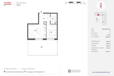 Rzut - Mieszkanie na sprzedaż 2 pokoje o powierzchni 38,98 m² - numer A1.0.2 w Mieszkaj w Mieście - Załęska od Nowa