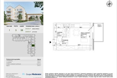 Rzut - Mieszkanie na sprzedaż 1 pokój o powierzchni 28,66 m² - numer A58 w Aleja Mickiewicza