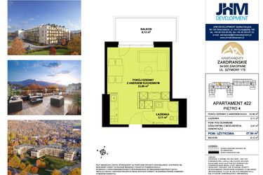 Rzut - Mieszkanie na sprzedaż 1 pokój o powierzchni 27,94 m² - numer 422 w Apartamenty Zakopiańskie