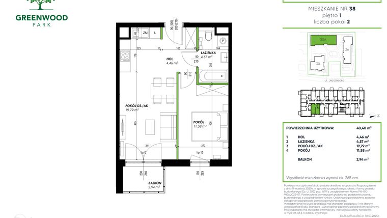 Rzut - Mieszkanie na sprzedaż 2 pokoje o powierzchni 40,4 m² - numer B 38 w Greenwood Park