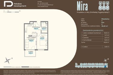 Rzut - Mieszkanie na sprzedaż 2 pokoje o powierzchni 40,84 m² - numer A.024 w Mira
