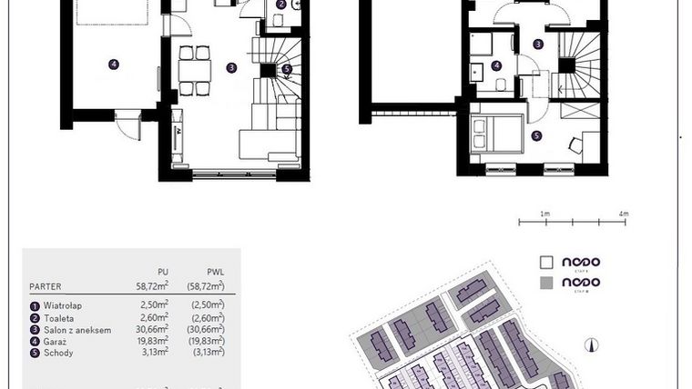 Rzut - Dom na sprzedaż 4 pokoje o powierzchni 92,48 m² - numer 16B w Osiedle Nodo