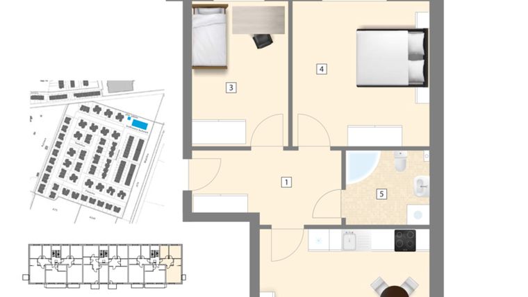 Rzut - Mieszkanie na sprzedaż 3 pokoje o powierzchni 63,55 m² - numer A6 w Błękitne Aleje Etap XV