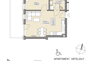 Rzut - Mieszkanie na sprzedaż 2 pokoje o powierzchni 41,98 m² - numer 32 w Apartamenty Zdrój