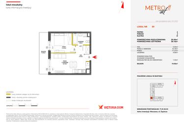 Rzut - Mieszkanie na sprzedaż 2 pokoje o powierzchni 39,49 m² - numer 89 w Metro Art 11