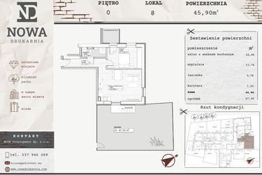 Rzut - Mieszkanie na sprzedaż 2 pokoje o powierzchni 45,9 m² - numer M8 w Nowa Drukarnia