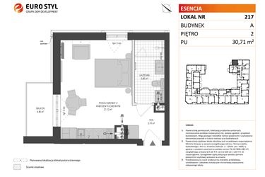 Rzut - Mieszkanie na sprzedaż 1 pokój o powierzchni 30,71 m² - numer A.217 w Esencja - Apartamenty inwestycyjne