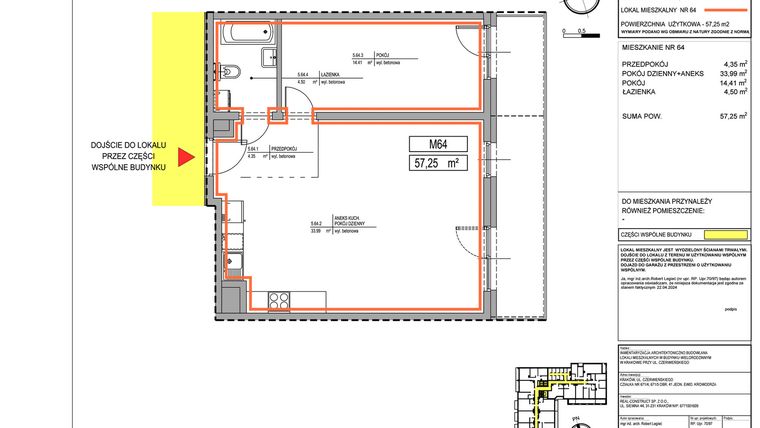 Rzut - Mieszkanie na sprzedaż 2 pokoje o powierzchni 57,25 m² - numer 3.64 w Czerwieńskiego 3