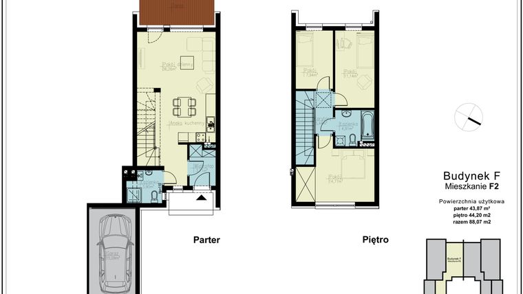 Rzut - Dom na sprzedaż 4 pokoje o powierzchni 88,07 m² - numer F2 w Nowa Rokietnica