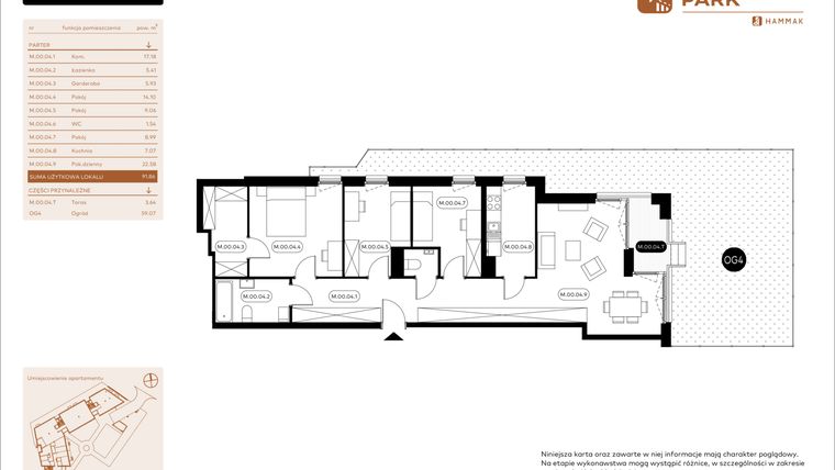 Rzut - Mieszkanie na sprzedaż 4 pokoje o powierzchni 92,86 m² - numer 0.04 w Białoprądnicka Park