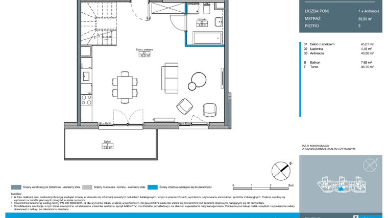 Rzut - Mieszkanie na sprzedaż 2 pokoje o powierzchni 89,96 m² - numer DB0303 w Talarowa Park II