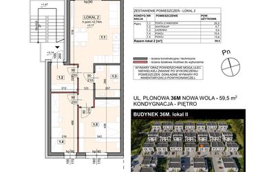Rzut - Mieszkanie na sprzedaż 3 pokoje o powierzchni 59,5 m² - numer 36M/2 w Zespół willowy Zielona Polana - etap 6