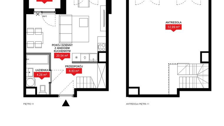 Rzut - Mieszkanie na sprzedaż 1 pokój o powierzchni 66,62 m² - numer A2 354 w 29L