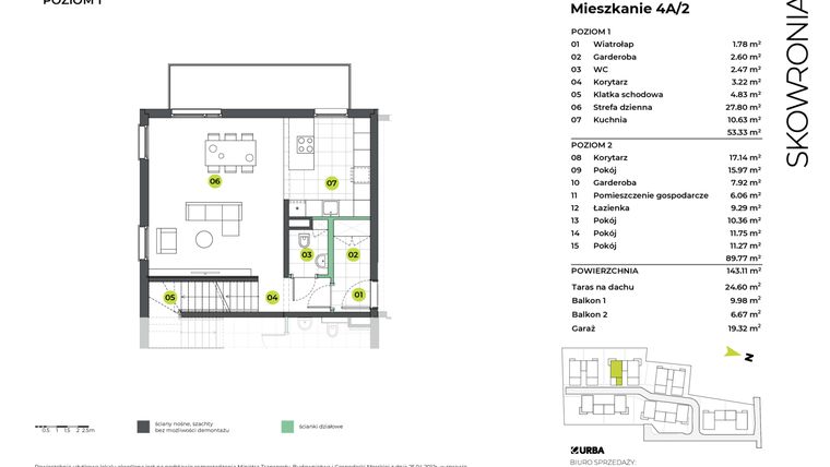 Rzut - Mieszkanie na sprzedaż 5 pokoi o powierzchni 143,11 m² - numer 4AL/2 w Skowronia