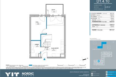 Rzut - Mieszkanie na sprzedaż 3 pokoje o powierzchni 58,14 m² - numer D1.4.10 w Nordic Bemowo - etap IV
