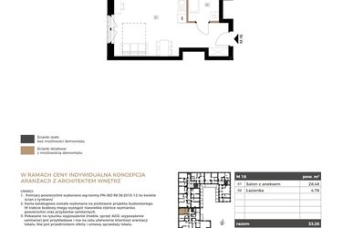 Rzut - Mieszkanie na sprzedaż 1 pokój o powierzchni 33,26 m² - numer M16 w Apartamenty Królewska Huta
