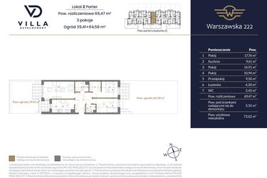 Rzut - Mieszkanie na sprzedaż 3 pokoje o powierzchni 69,47 m² - numer 2 w Warszawska 222 bud. D