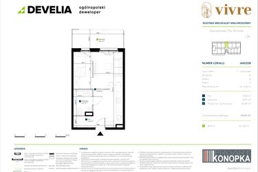 Rzut - Mieszkanie na sprzedaż 1 pokój o powierzchni 34,25 m² - numer AA0208 w Vivre